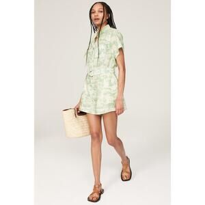 KIVARI Green White Toile Linen Blend Short Sleeves Romper Size US 2